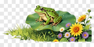 Frog On Lotus Leaf With Flowers PNG