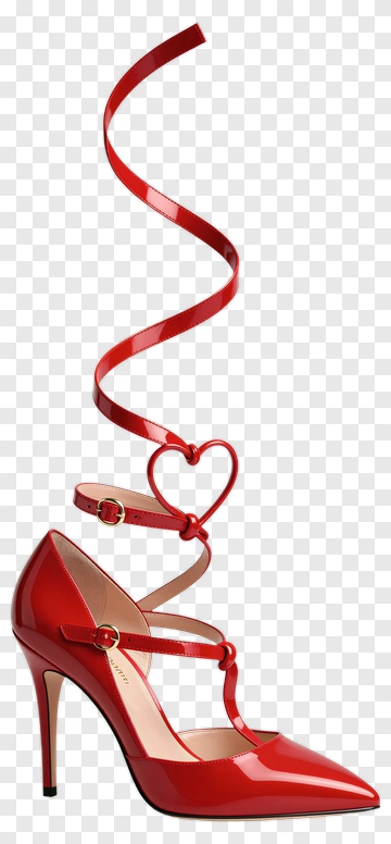 Red High Heel Shoe With Heart Strap PNG