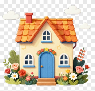 Cute Cartoon House With Flowers PNG