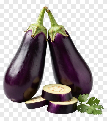 Fresh Eggplant With Slices And Cilantro PNG