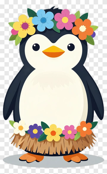 Happy Penguin In Flower Crown PNG