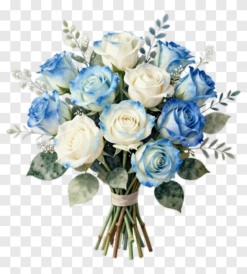 Blue And White Roses Bouquet PNG
