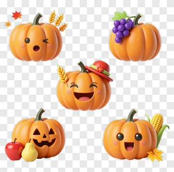 Cute Cartoon Pumpkins With Autumn Fruit PNG