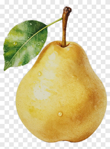 Yellow Pear With Green Leaf PNG