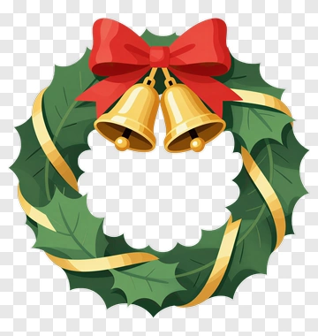 Christmas Wreath With Bells And Ribbon PNG
