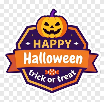 Happy Halloween Logo With Pumpkin And Ribbon PNG