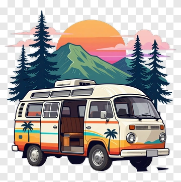 Retro Van Camping Adventure PNG