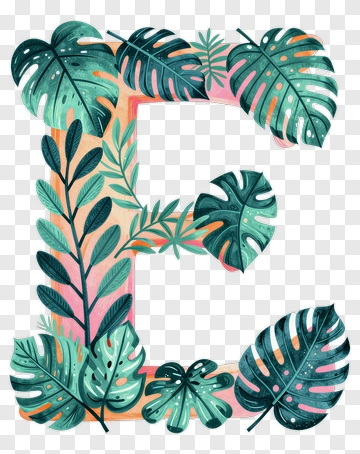 Tropical Letter F With Monstera Leaves PNG