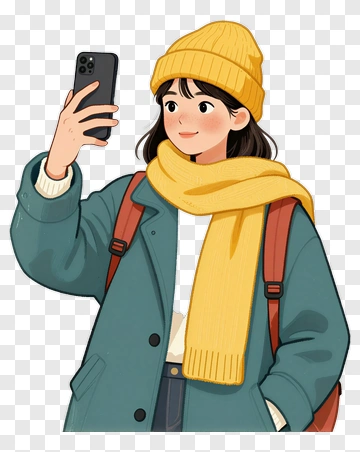 Girl Taking Selfie In Winter Outfit PNG