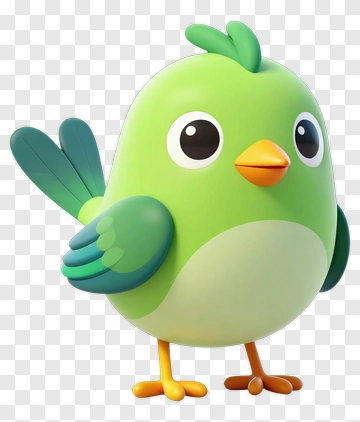 Cute Green Bird With Orange Beak PNG