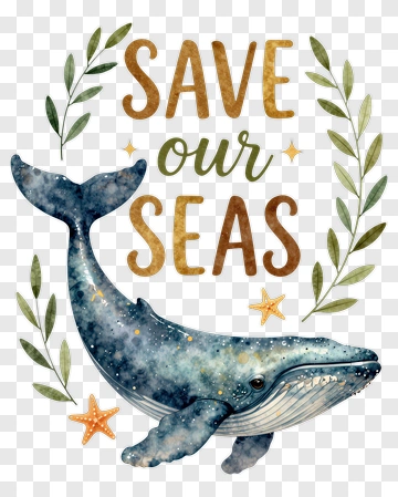 Whale Save Our Seas Illustration PNG