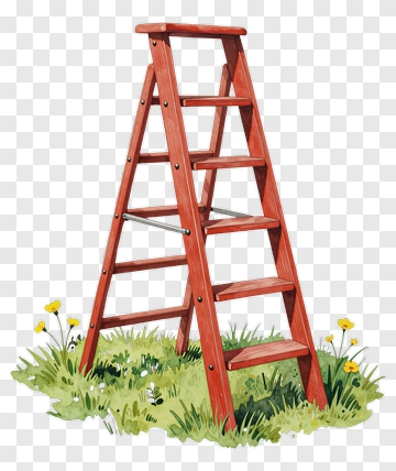 Red Ladder In Grass With Dandelions PNG