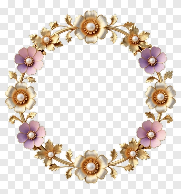 Golden Flower Wreath With Pearl Centerpiece PNG
