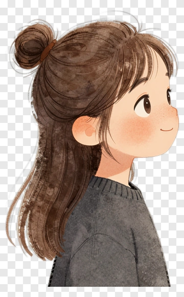 Cartoon Girl With Hair In Bun PNG