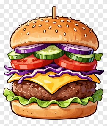 Delicious Cartoon Hamburger PNG