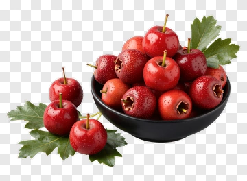 Fresh Red Hawthorn Fruit In Black Bowl PNG