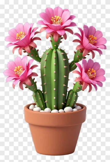 Pink Flowering Cactus In Pot PNG