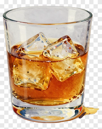 Whiskey With Ice Cubes In Glass PNG