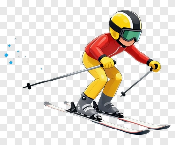 Cartoon Skier In Red And Yellow Gear PNG