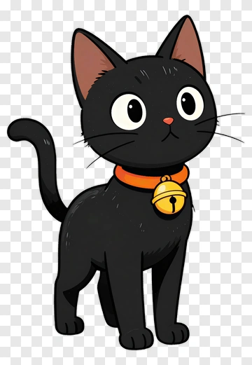 Black Cat With Orange Collar PNG