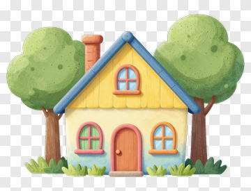 Colorful Cartoon House With Trees PNG