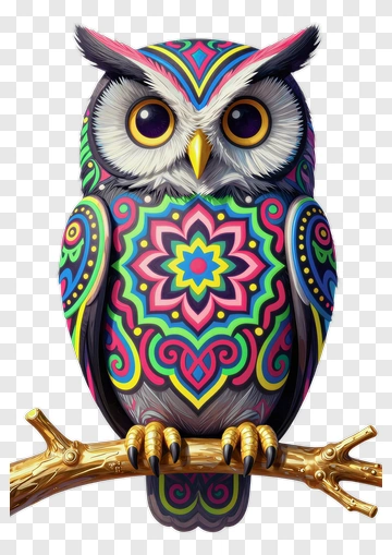 Colorful Owl On Branch PNG