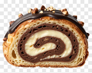 Chocolate Cream Swirl Pastry With Nut Topping PNG