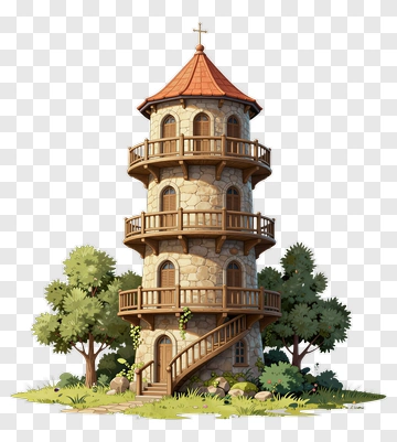 Medieval Stone Tower With Wooden Balconies PNG