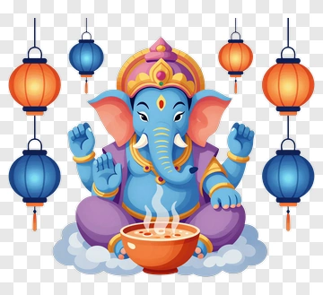 Blue Ganesha With Lanterns PNG