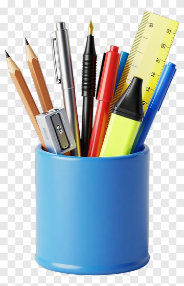 Blue Cup Holding Stationery PNG