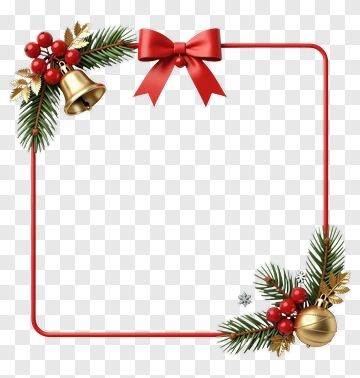 Christmas Festive Frame With Ribbon And Bells PNG