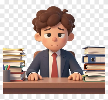 Cartoon Boy Looking Frustrated At Desk PNG
