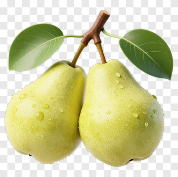 Fresh Pears With Leaves And Water Droplets PNG