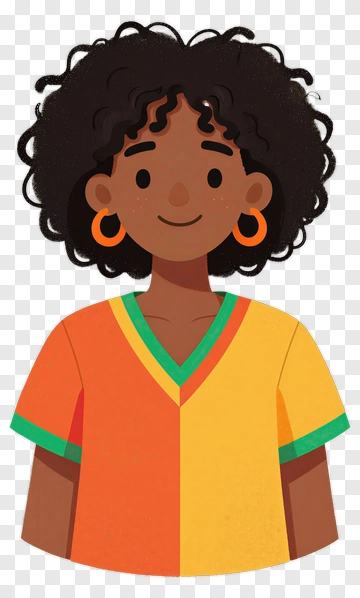 Smiling Woman With Curly Hair And Orange Shirt PNG