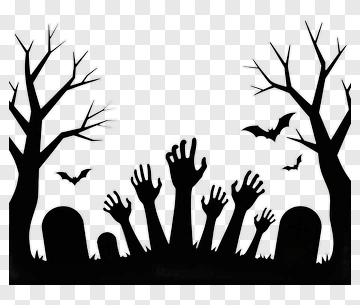 Silhouetted Hands Rising From Graveyard PNG