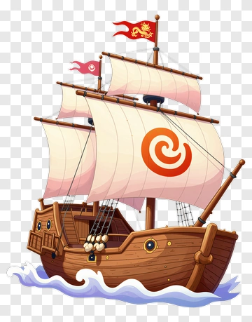 Sailing Ship With Red Flag PNG