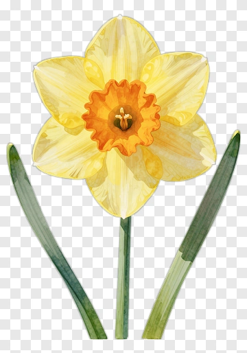 Yellow Daffodil With Green Stems PNG