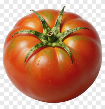 Ripe Tomato With Green Stem PNG
