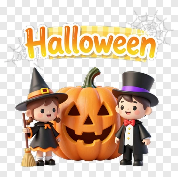 Halloween Witch And Boy With Pumpkin PNG