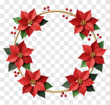 Red Poinsettia Holiday Wreath PNG