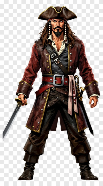 Pirate Captain With Sword And Tricorn Hat PNG