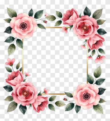 Pink Roses With Gold Frame PNG