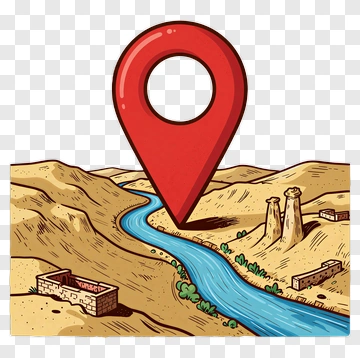 Red Map Pin Over River And Desert Ruins PNG