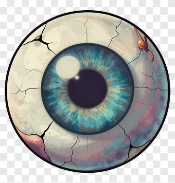 A Cartoon Eye With Cracks And Colorful Iris PNG