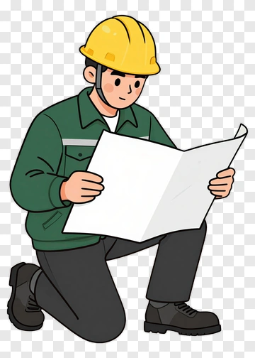 Construction Worker Reviewing Blueprint PNG