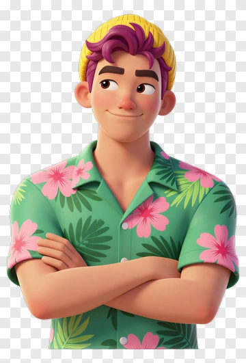 Young Man In Tropical Shirt PNG