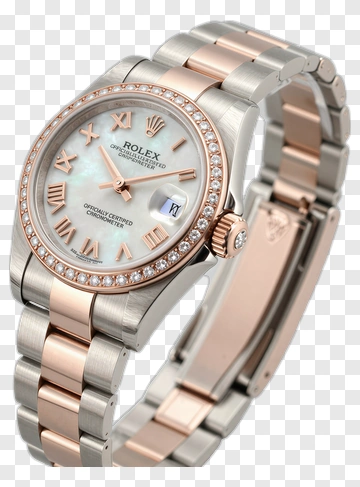 Rolex Watch With Diamond Bezel And Mother-of-Pearl Dial PNG