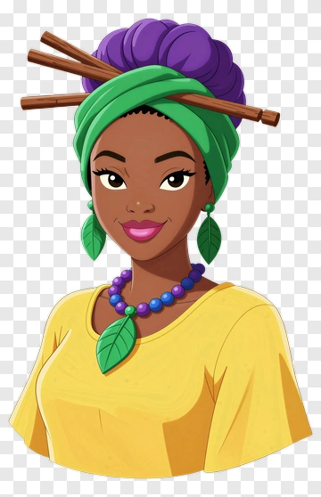 Cartoon Woman With Headwrap And Necklace PNG