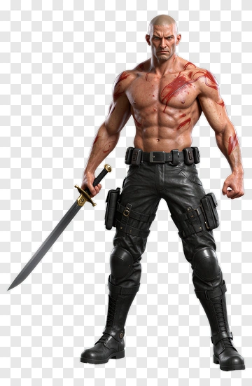 Muscular Warrior With Sword PNG