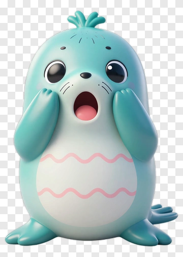 Cute Cyan Seal Character PNG